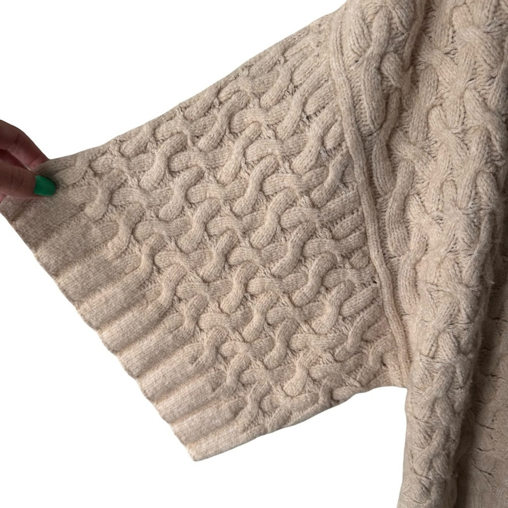 Free People Mae Cable Knit Cardigan Sweater - Tan Size M Boho Cozy Chic Neutral - Picture 12 of 14